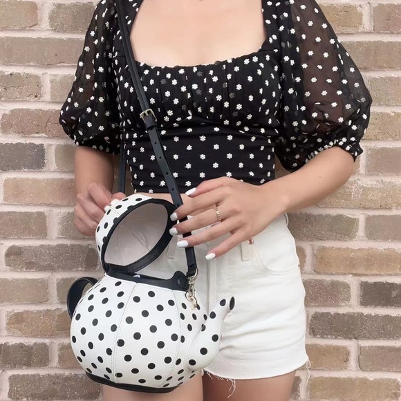 Kate Spade Alice in Wonderland Tea Pot Party Teapot Polka Dot Crossbody Bag - Picture 6 of 9